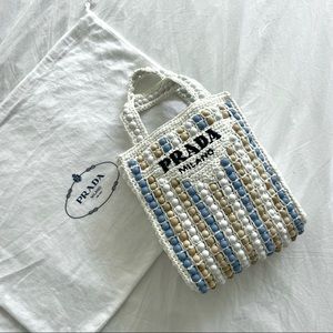 PRADA Raffia and wood tote bag